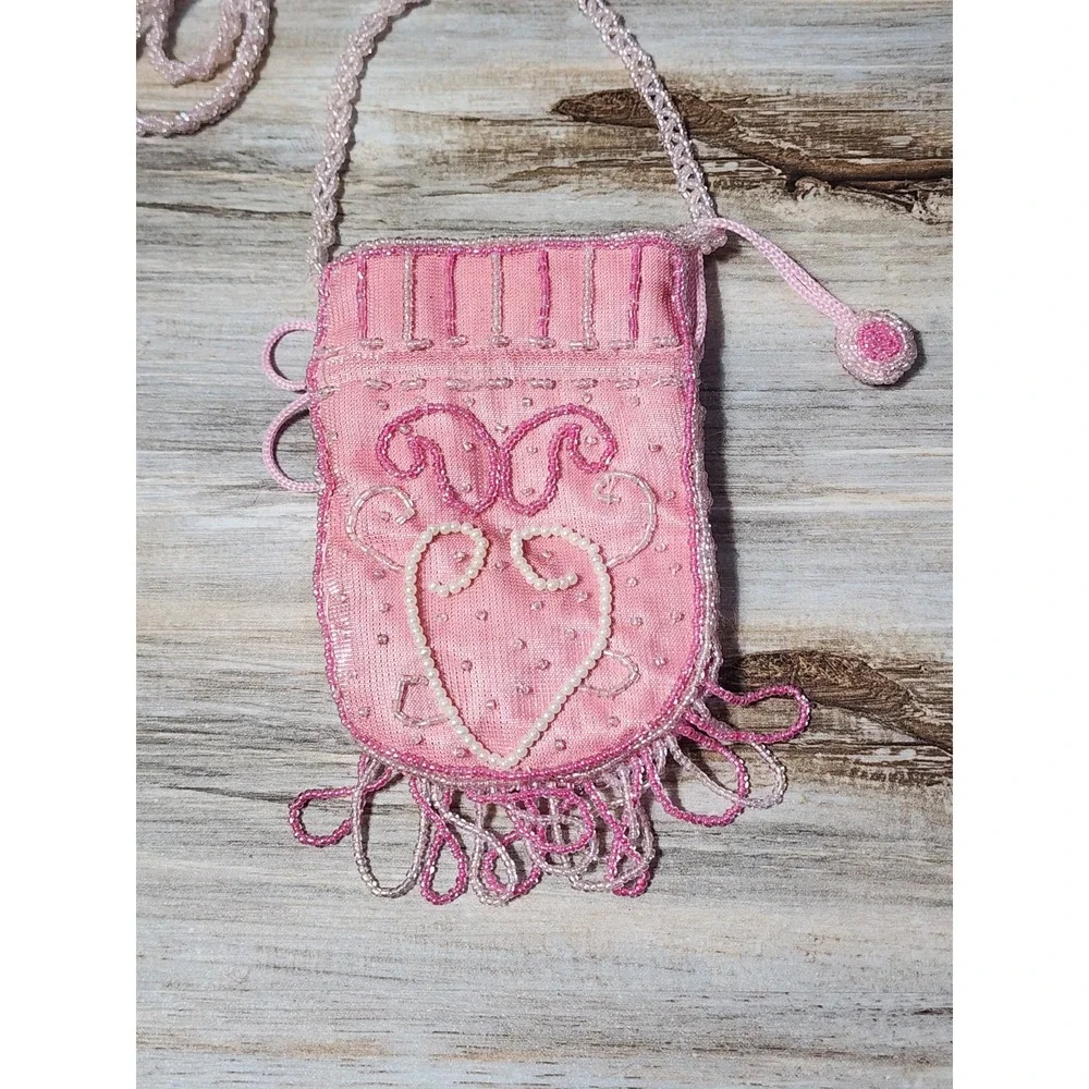 Kristine Hand Beaded Vintage‎ Small Purse With Long Beaded Chain And Synching